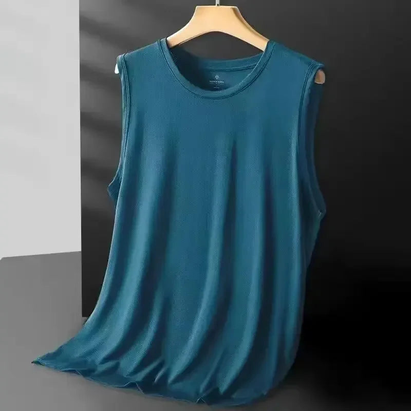 2026 Men's Ice Silk Mesh Vest Lightweight Sports Summer Wear Sleeveless T-shirt Tank Top Casual Fashion Outerwear