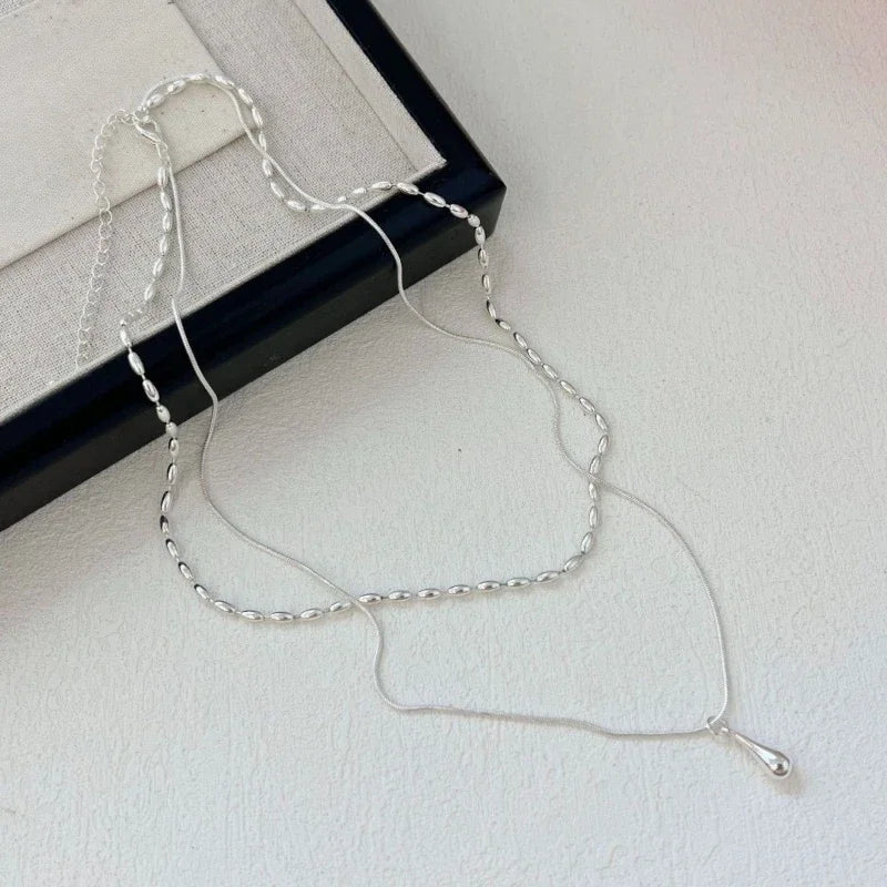 Water Drop Pendant Necklace for Women Double Collar Chain Fashion Fine Jewelry Gifts Long Layered Necklace Jewelry Accessories