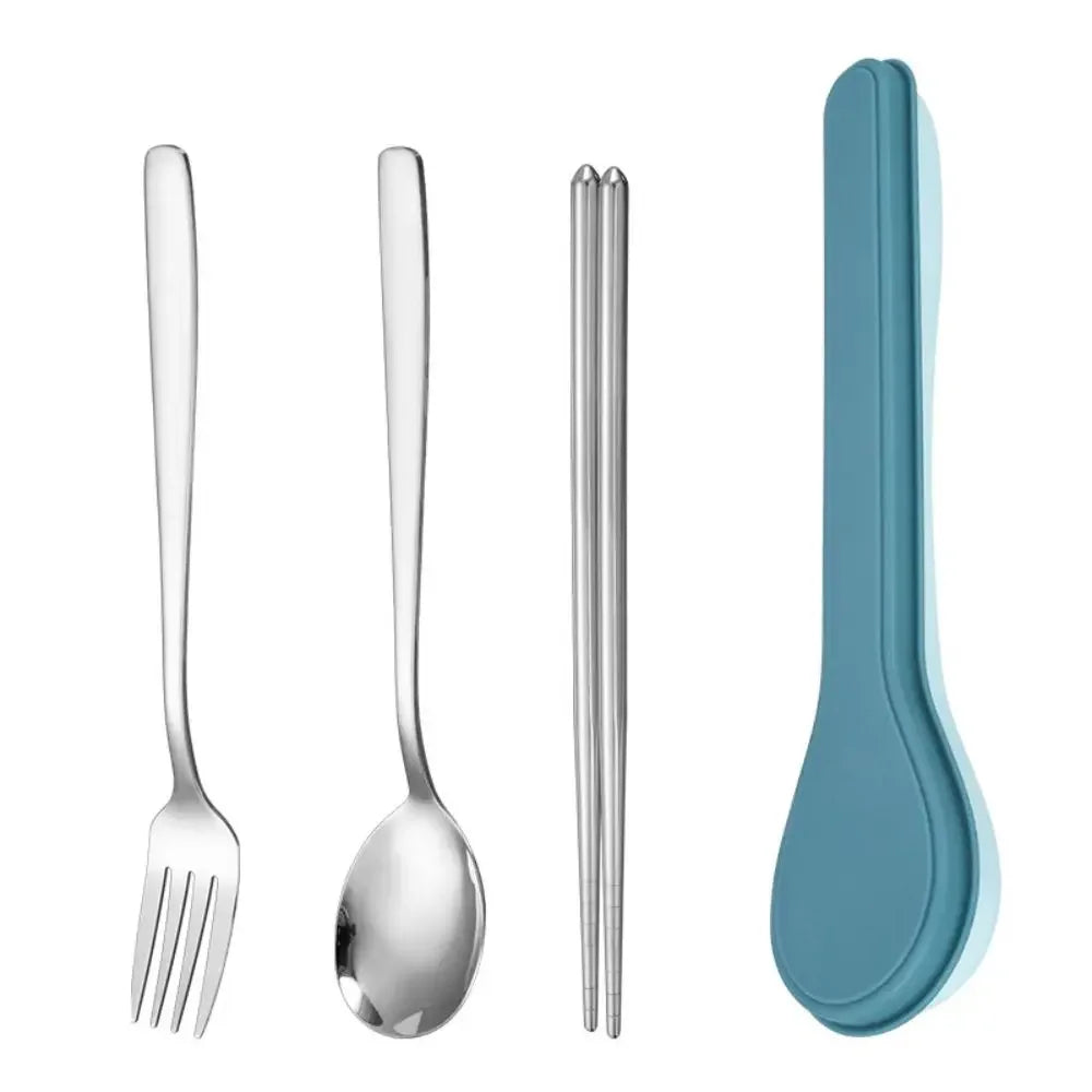 Juego de cubiertos con estuche de almacenamiento estilo coreano, juego de vajilla portátil para el hogar, la escuela, la cocina, servicios de vajilla, juego de utensilios, cucharas