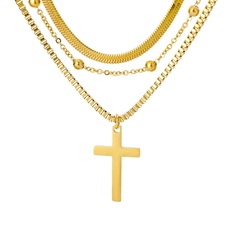 Stainless Steel Jesus Cross Necklace For Women'S Men Gold Color Caravaca Angels Crucifix Charm Choker Rapper Jewelry Hip Hop