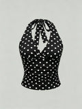 Leopard Printed V-neck Backless Halter Crop Top for Women Summer Sexy Y2K Sleeveless Ruched Top Streetwear