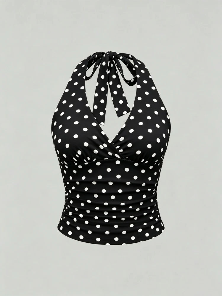 Leopard Printed V-neck Backless Halter Crop Top for Women Summer Sexy Y2K Sleeveless Ruched Top Streetwear