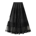 2025 Summer Floor-length Pleated Skirt Women Long Maxi Tulle Skirt for Women High Waist Vintage Mesh Cake Skirt Female
