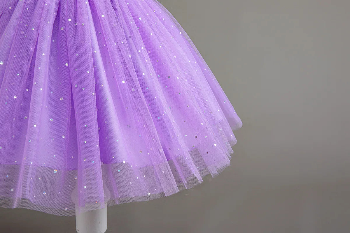 HETISO Pearls Bowknot Kids Girls Dresses Summer Tulle Vintage Elegant Princess Party Gown Children's Gift