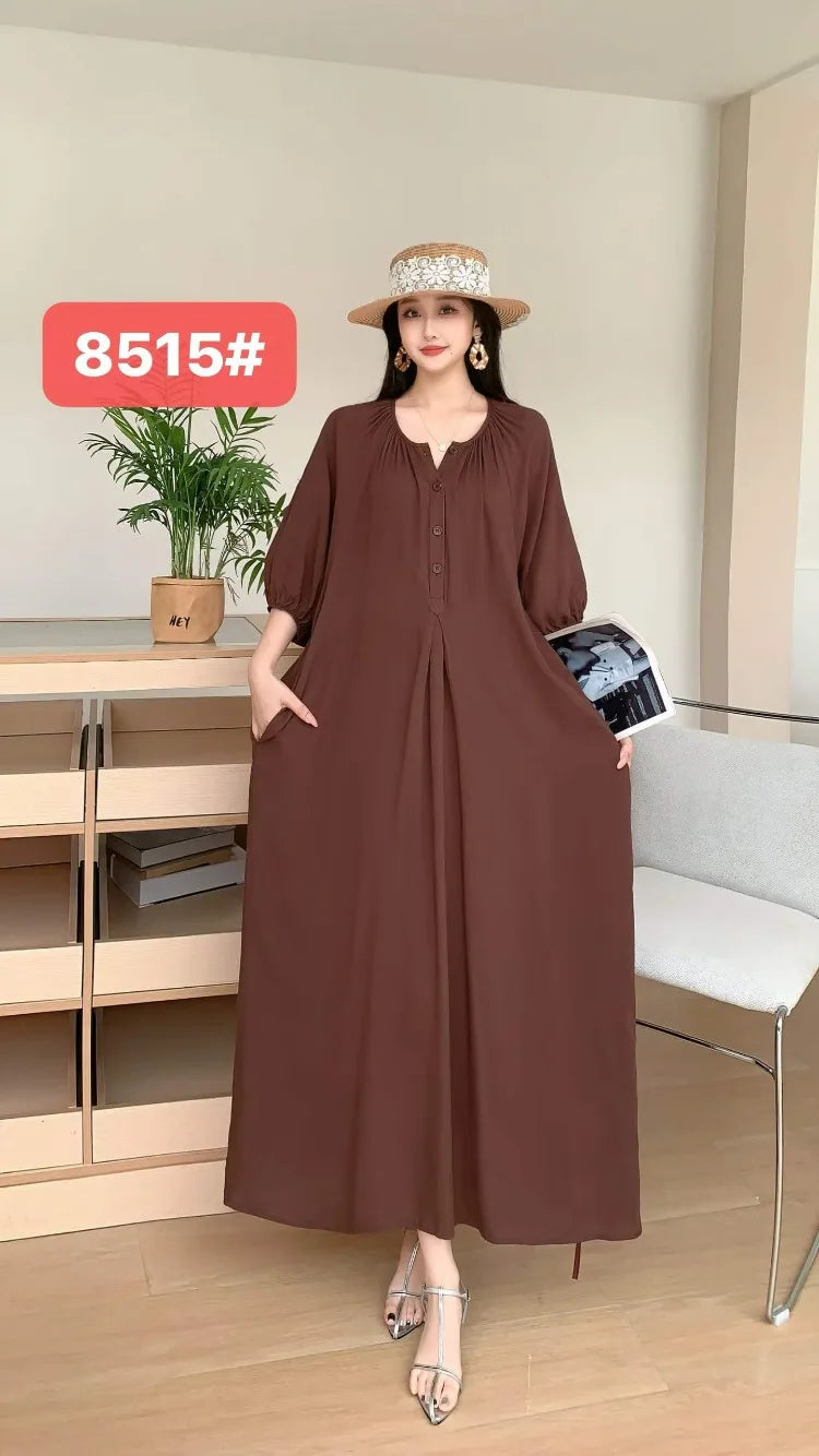 THHONE Summer Plus Size Dress Robe Solid Long Casual Loose Vintage Vestidos Para Mujer Oversized Dresses Half Sleeve Belt Pocket