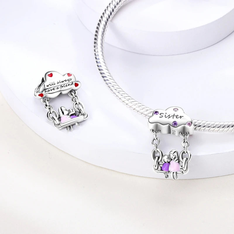 925 Sterling Silver Heart Charm Bead With Zircon Accent, GDTC Certified Fine Jewelry Gift For DIY Bracelet Makers
