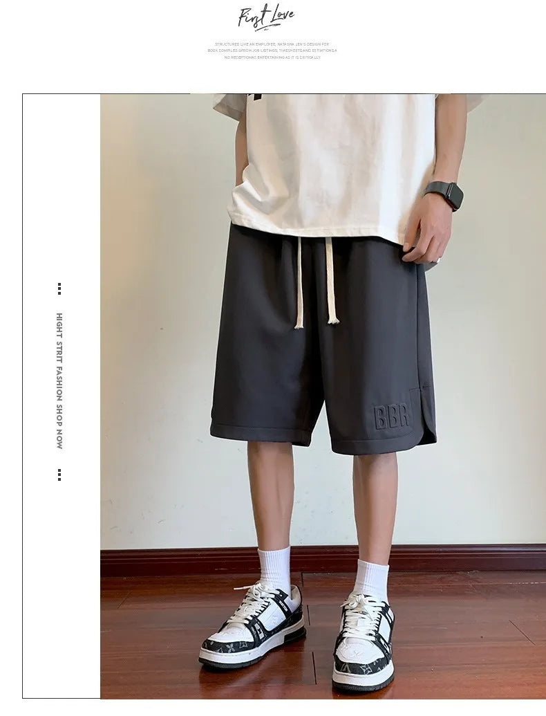Men's Summer Ice Silk Thin Breathable Straight Leg Pants Five-Quarter Casual Shorts Polyester Fabric Comfortable Lightweight
