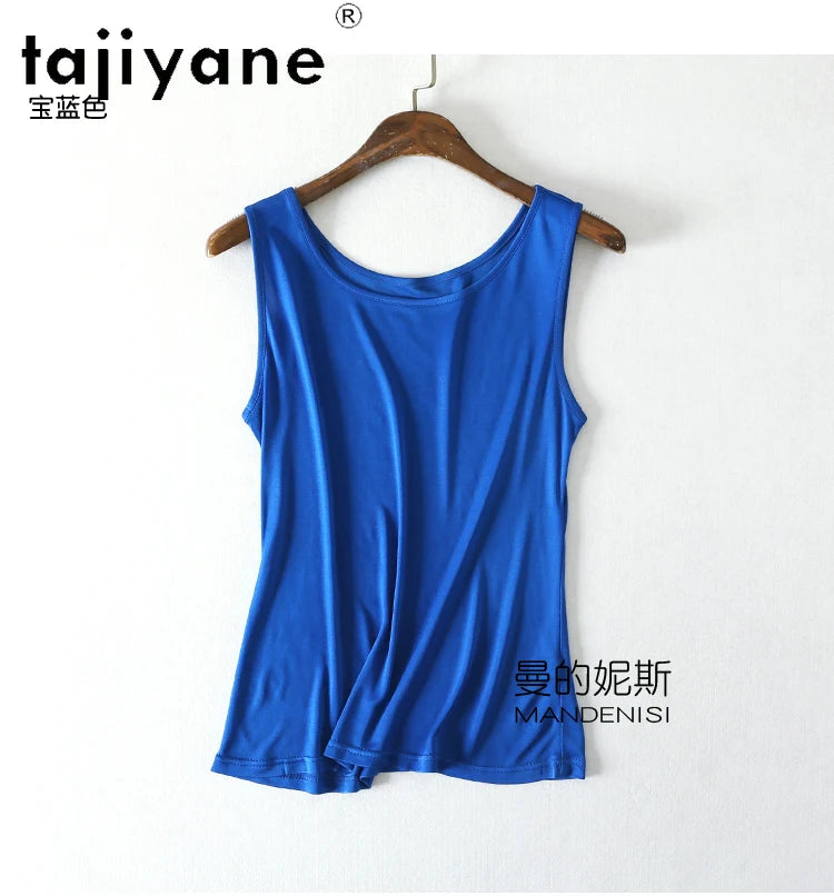 TAJIYANE 70% Mulberry Silk Tank Tops for Woman Elegant Sleeveless Summer Tops 2025 Solid Color Silk Vest Ladies Clothes кроп топ
