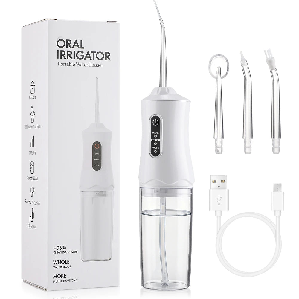 Portable Water Flosser 3 Modes 1200 Pulses/min 220ml Tank 500mAh Rechargeable 360° Nozzle Oral Irrigator Teeth Cleaner Home Use