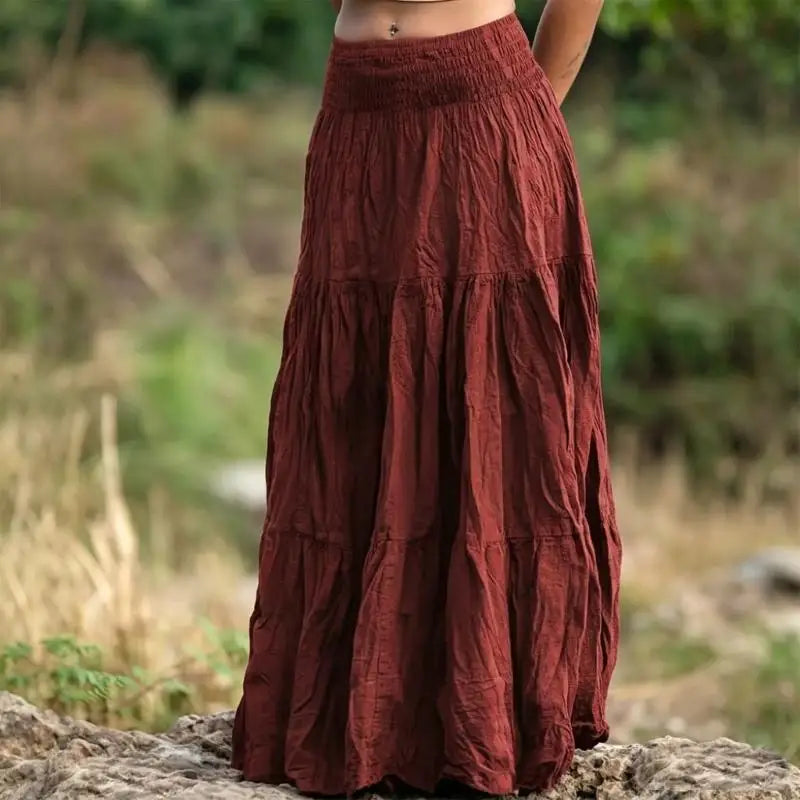 77HE Skirts for Women, Long Maxi Flowy Skirts, A-Line Ruffle Elastic High Waist Tiered Casual Beach