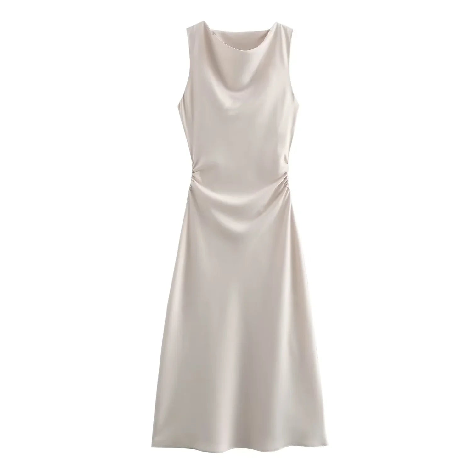 Satin Halter Midi Dress | Sleeveless Evening Party Dress