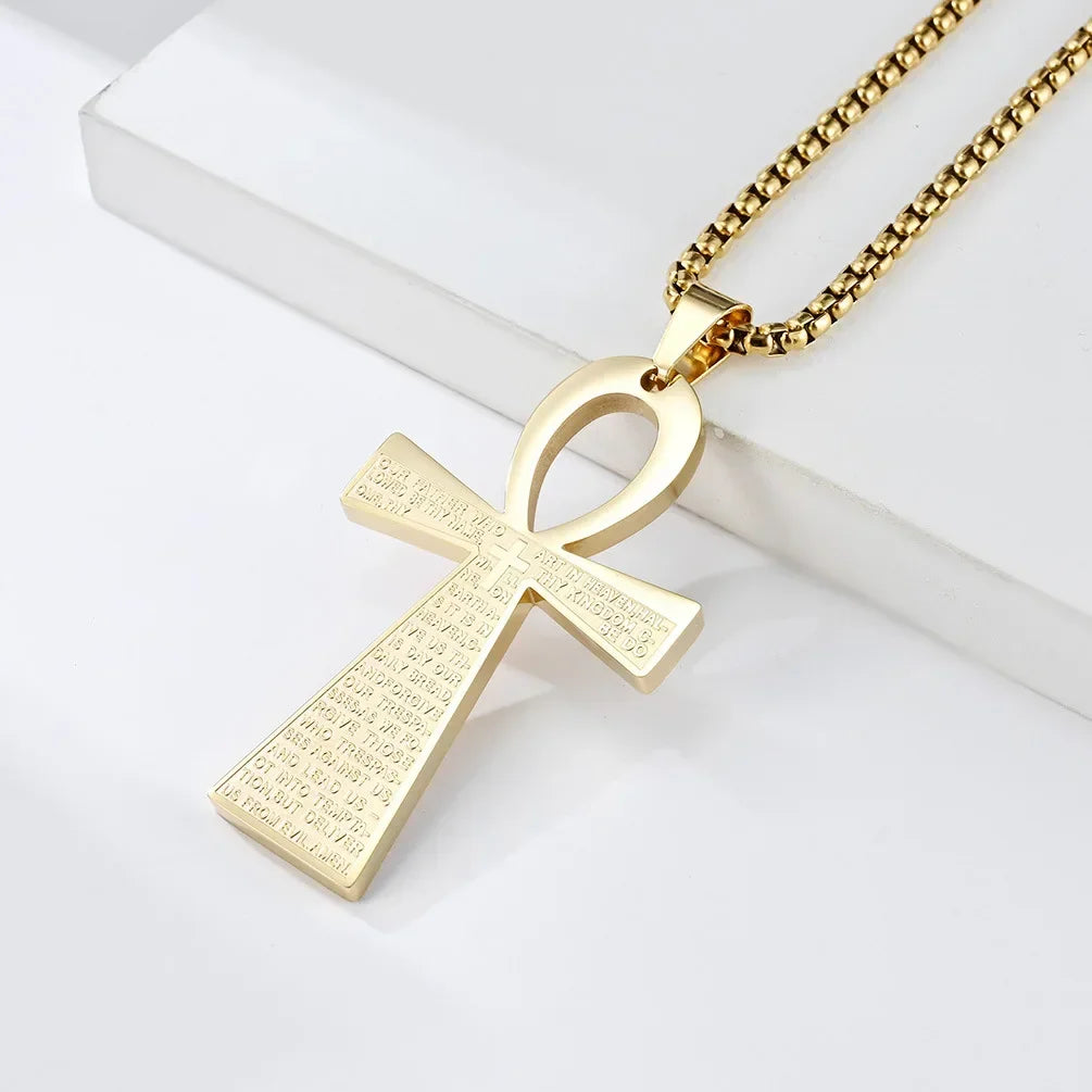 Jesus Christ Cross Mens Necklace Gold Color Cross Religious Pendant Necklace Accessory Chain Accessories