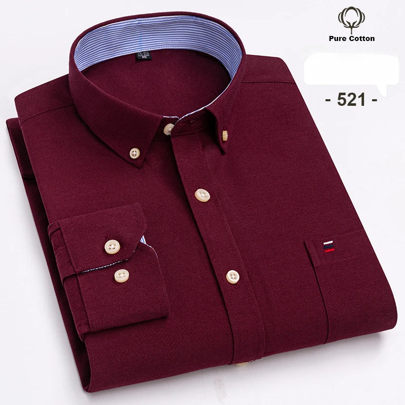 Over Size 7XL 100% Cotton Oxford Long-Sleeve Shirts for Men Slim Fit Formal Plain Shirt Office White Clothes Elegant Business To
