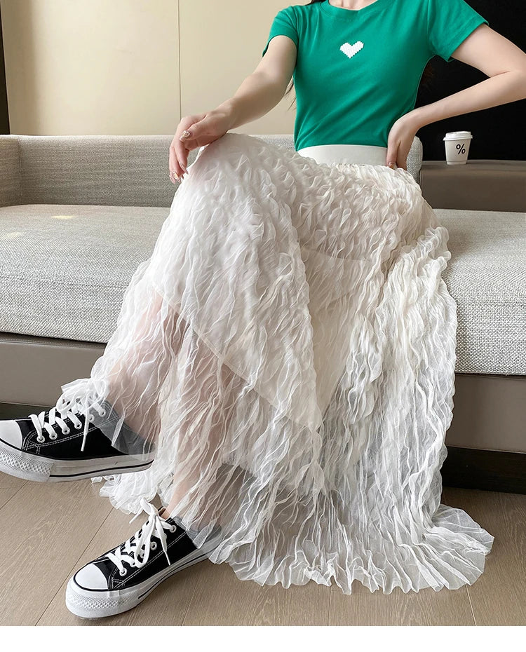 Elegant Pleated Midi Skirt, High Waist A-Line Flowy Maxi Skirts for Women, Soft Draping Skirt, Fairy Skirt for Spring Summer
