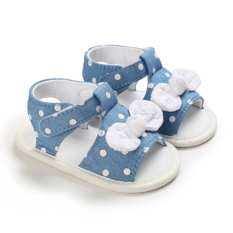 Baby Girls' First Walker Sandals - Blue Butterfly Knot Soft Sole 0-18M