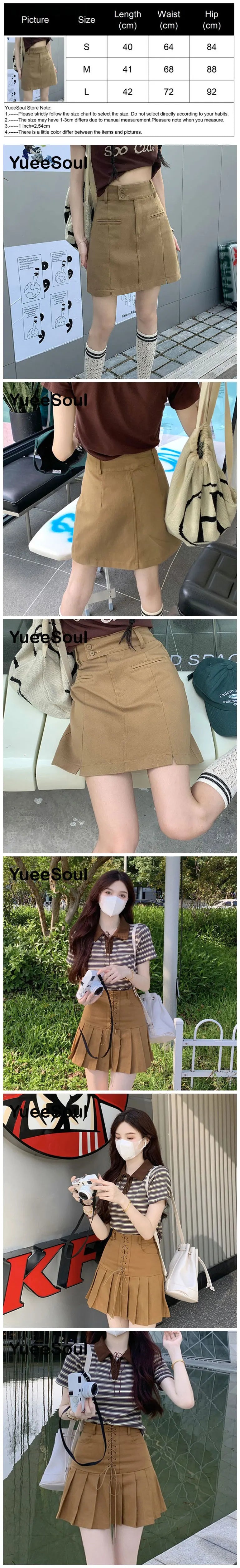 Brown Mini Skirts 2023 New Y2K Vintage High Waist Women Pleated Skirt Chic Sweet Cute Preppy Style Casual 90s E Girl Dance Skirt