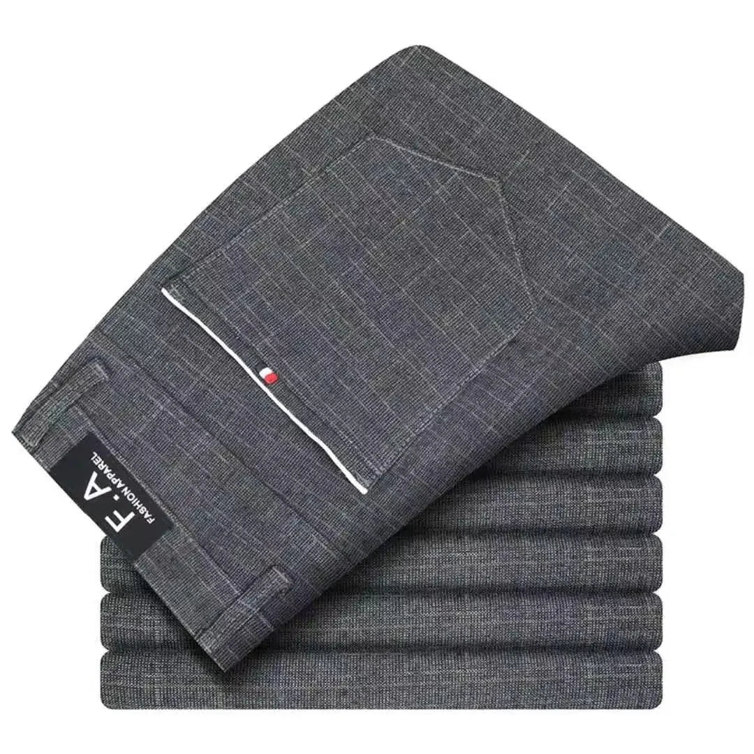 Classic Style Men's Casual Pants Fashion Striped Plaid Business Straight Slim Casual Pants Black Blue Gray Brand Men Trousers