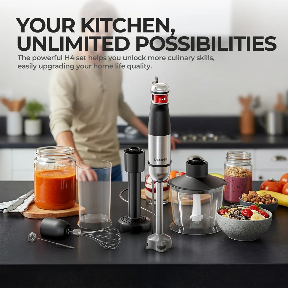 Electric Hand Held Stick Blender 6-in-1 Multi-Purpose Immersion Hand Blender,Stainless Steel Blades,Home & Kitchen, 1500W MAX