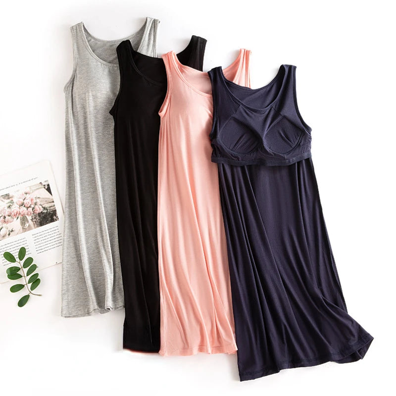 New Modal Women's Summer Tank Tops with Chest Cushion Cup Cover One Piece Home Sleepwear Female Underwear Pajamas Nightgowns