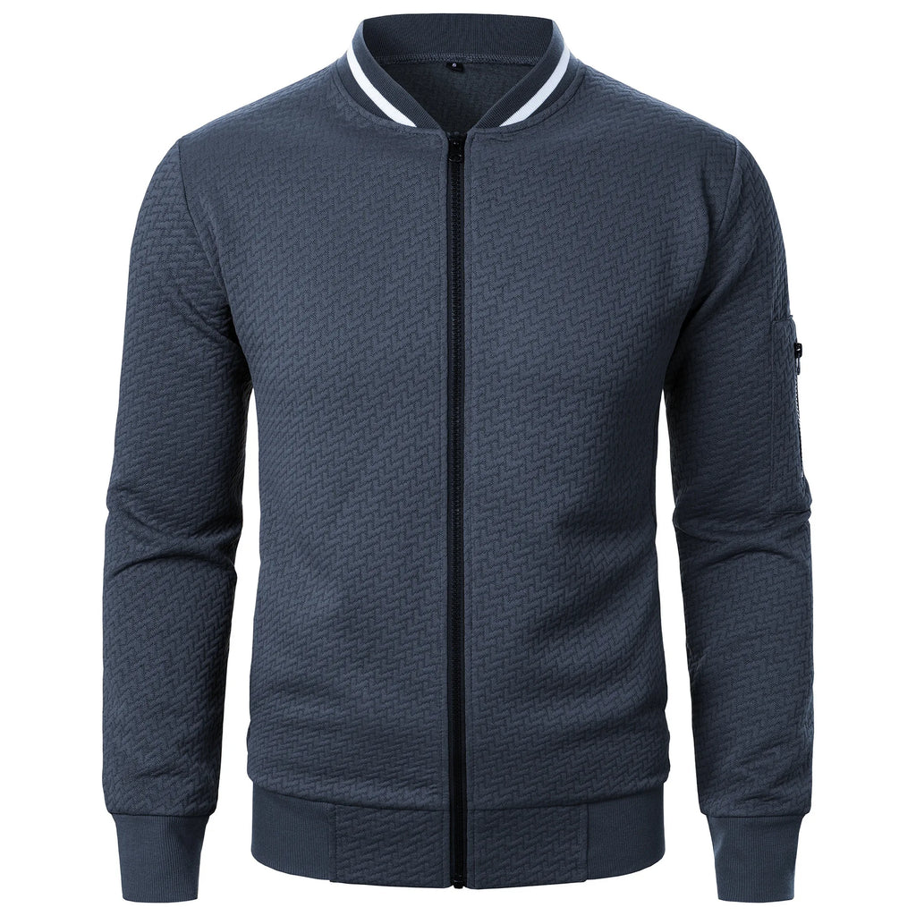New Men's New Zip Stand Collar Sweatshirt Jacket Men's Casual Jacquard Cardigan Sweatshirts Baseball Jackets Men Clothing