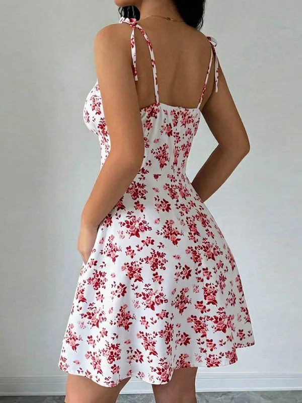 Women's Summer Floral Spaghetti Strap Beach Short Dress Sweet A-Line Mini Dress   Loose   Slimming Casual Skirt