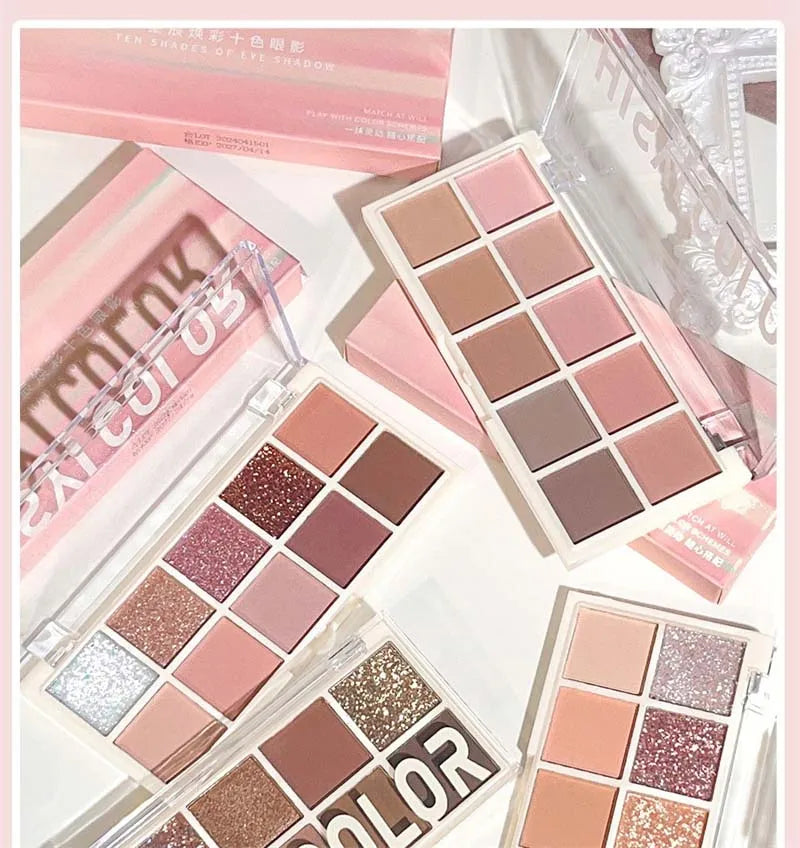 10 Colors Shimmer Matte Eyeshadow Palette Nude Glitter Shiny Pigment Eye Shadow Long Lasting Waterproof Make Up Palette Cosmetic