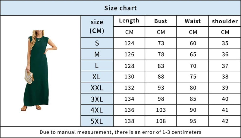 Casual Maxi Dress For Women Summer Loose Sleeveless Long Dresses Elegant Lady O Neck Solid Color Boho Beach Sundress Vestidos