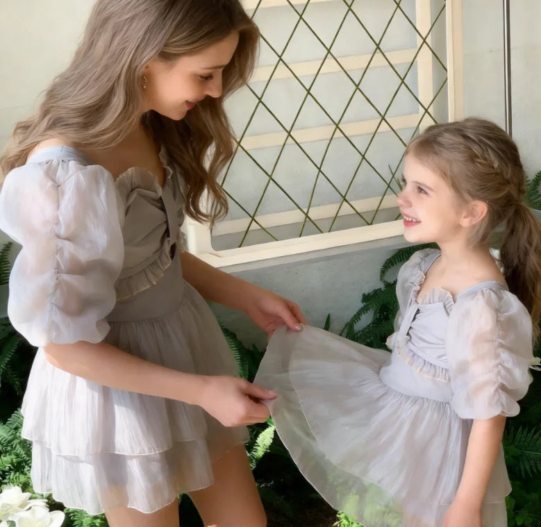 Parent-child Swimsuit Cute Puffed Sleeve Princess Dress One-piece Dress Style Parent-child Swimsuit