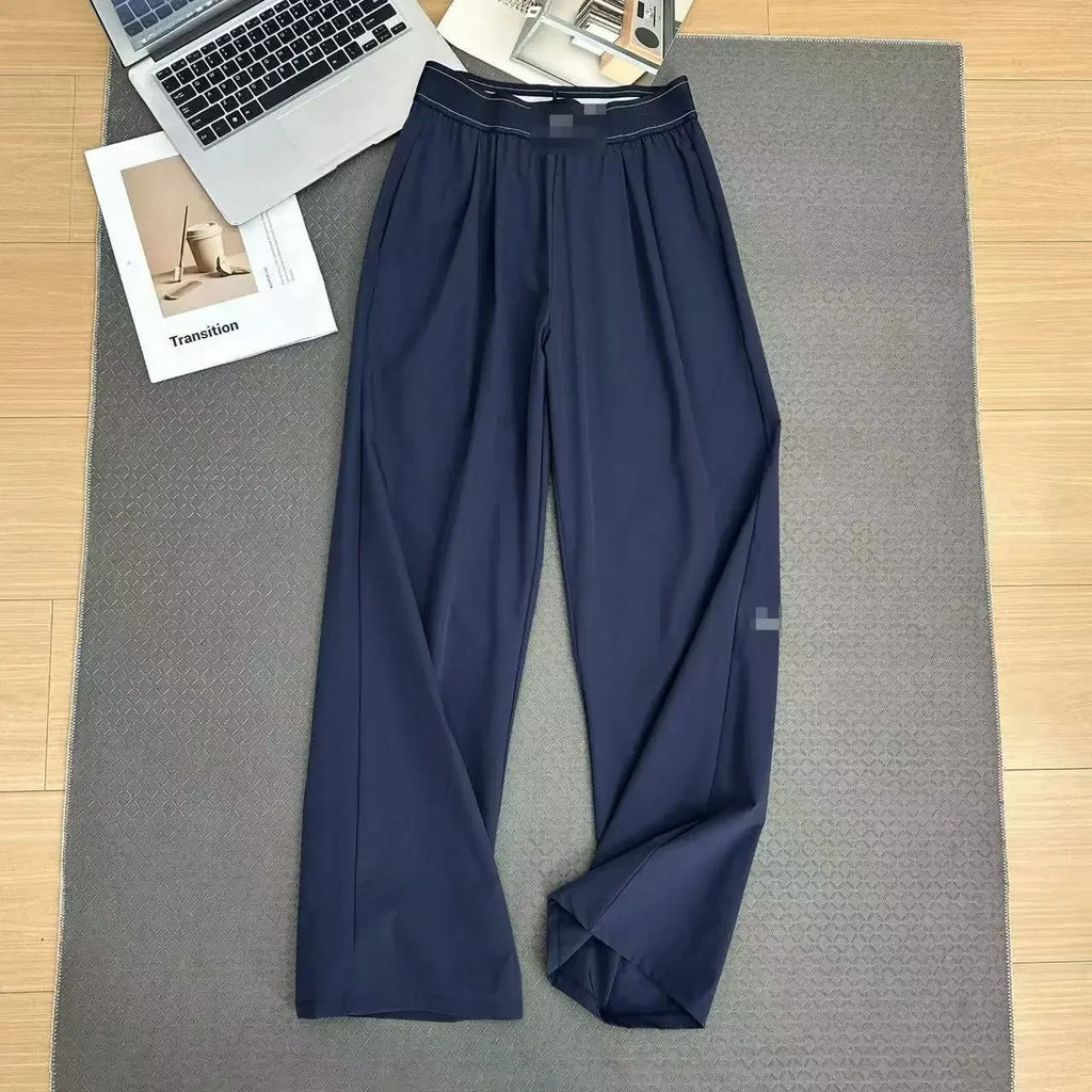 Women's High-Waisted Wide-Leg Casual Pants - Quick-Dry Ice Silk