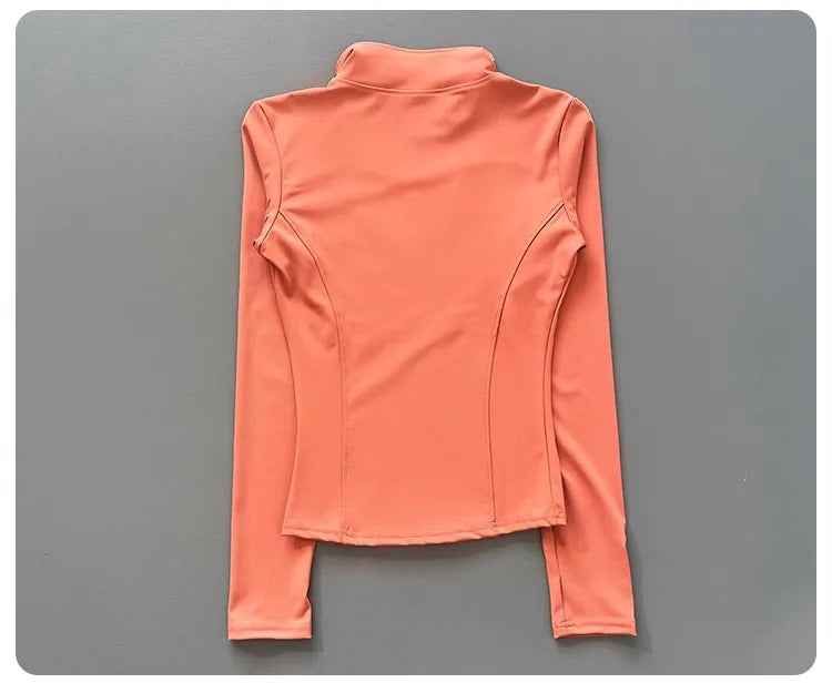 Women's Workout Jacket Stretch Fitted Zip Front Long Sleeve Running Yoga Slimming Waist-Cinching Stand Collar Quick-Dry Sportswe