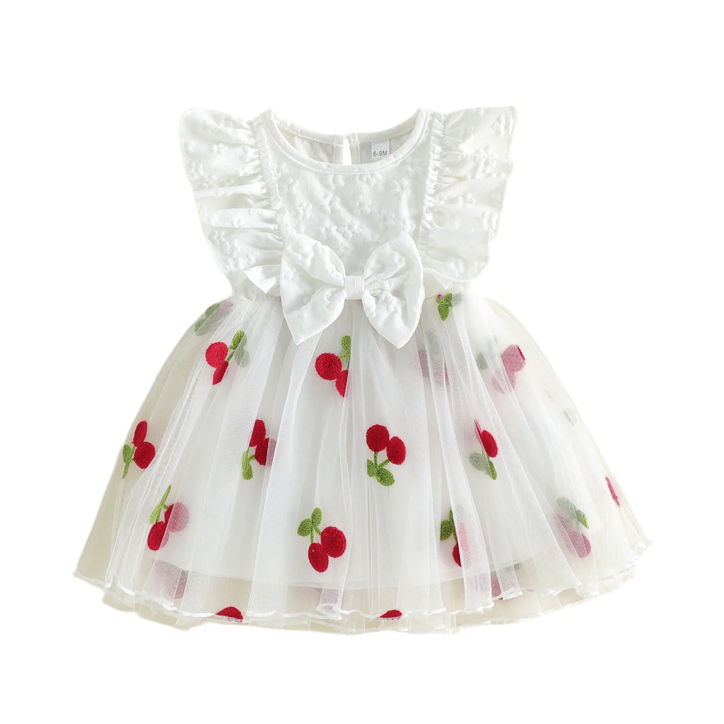 Citgeett Summer Toddler Girls Dress Embroidered Layered Tulle Bowknot Fly Sleeve Casual Dress Clothes