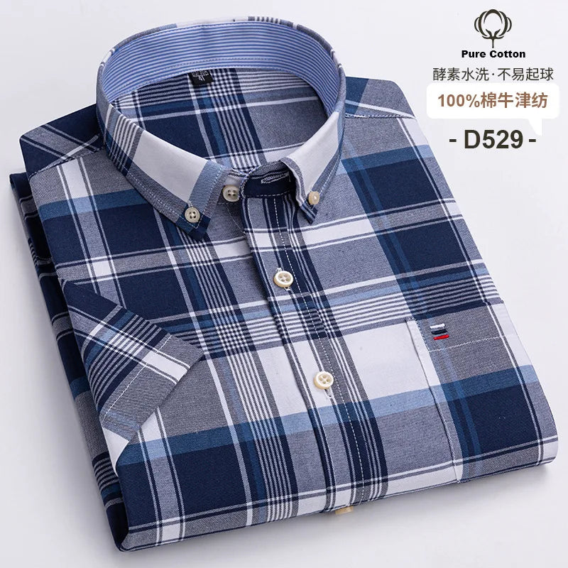 Men's Casual Short Sleeve Shirt - 100% Cotton Classic Fit 7XL