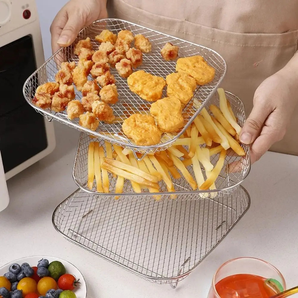 Nueva rejilla apilable duradera para freidora de aire, cesta de parrilla de acero inoxidable antiadherente, utensilios de cocina