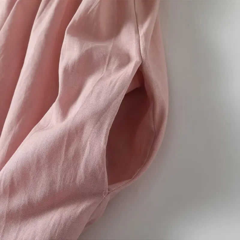 Dave&Di Summer Dress Women Vestidos French Minimalist Pink Suspenders Dress Pleated Fashion Linen Sexy Elegant Midi Dress