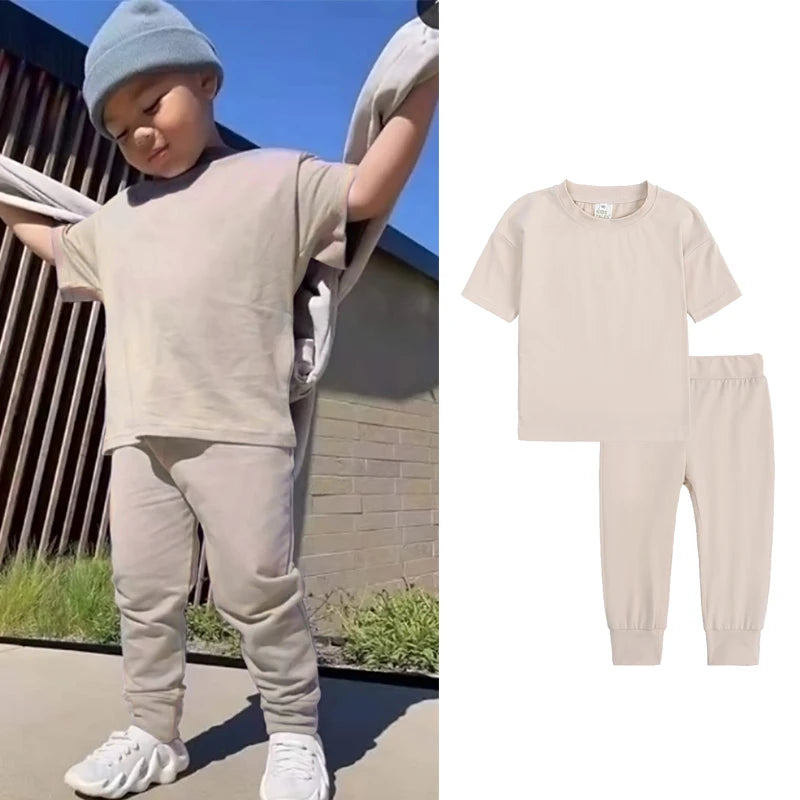 Kids Tales Toddler Unisex Cotton Short Sleeve T-Shirt and Pants Set