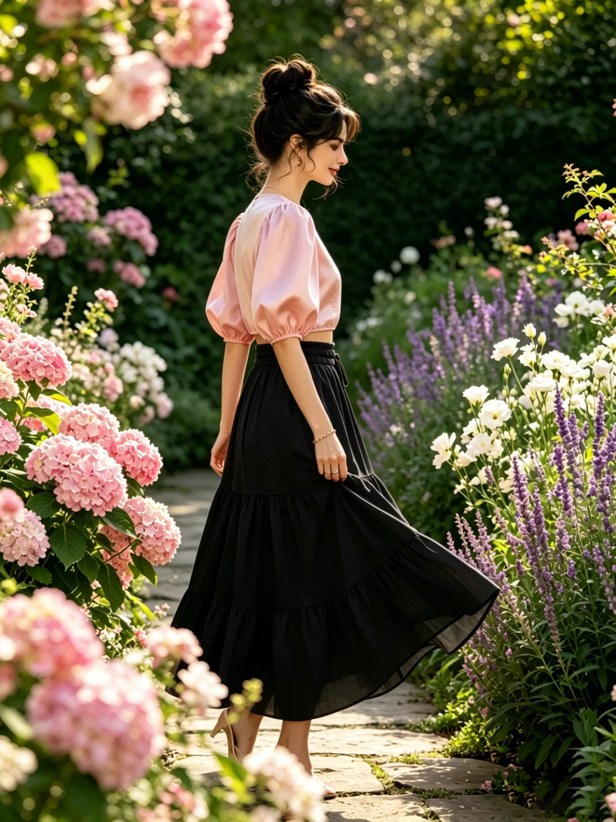 High-Waisted Drawstring A-Line Midi Skirt