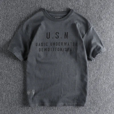 Men's Vintage Letter Print T-Shirt - 100% Cotton Short Sleeve Casual