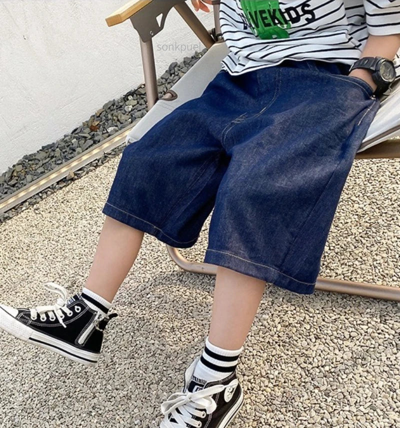 New Boys Summer Fashion Denim Shorts Kids Casual Loose Thin Knee-Length Trousers 3-12 Years Teenager Outdoor Five-point Pants