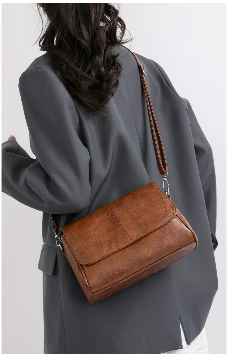 Retro Oil Wax Leather Crossbody Bag,with Textured and Vintage Feel,Simple and Elegant Flap Design,and Adjustable Shoulder Strap
