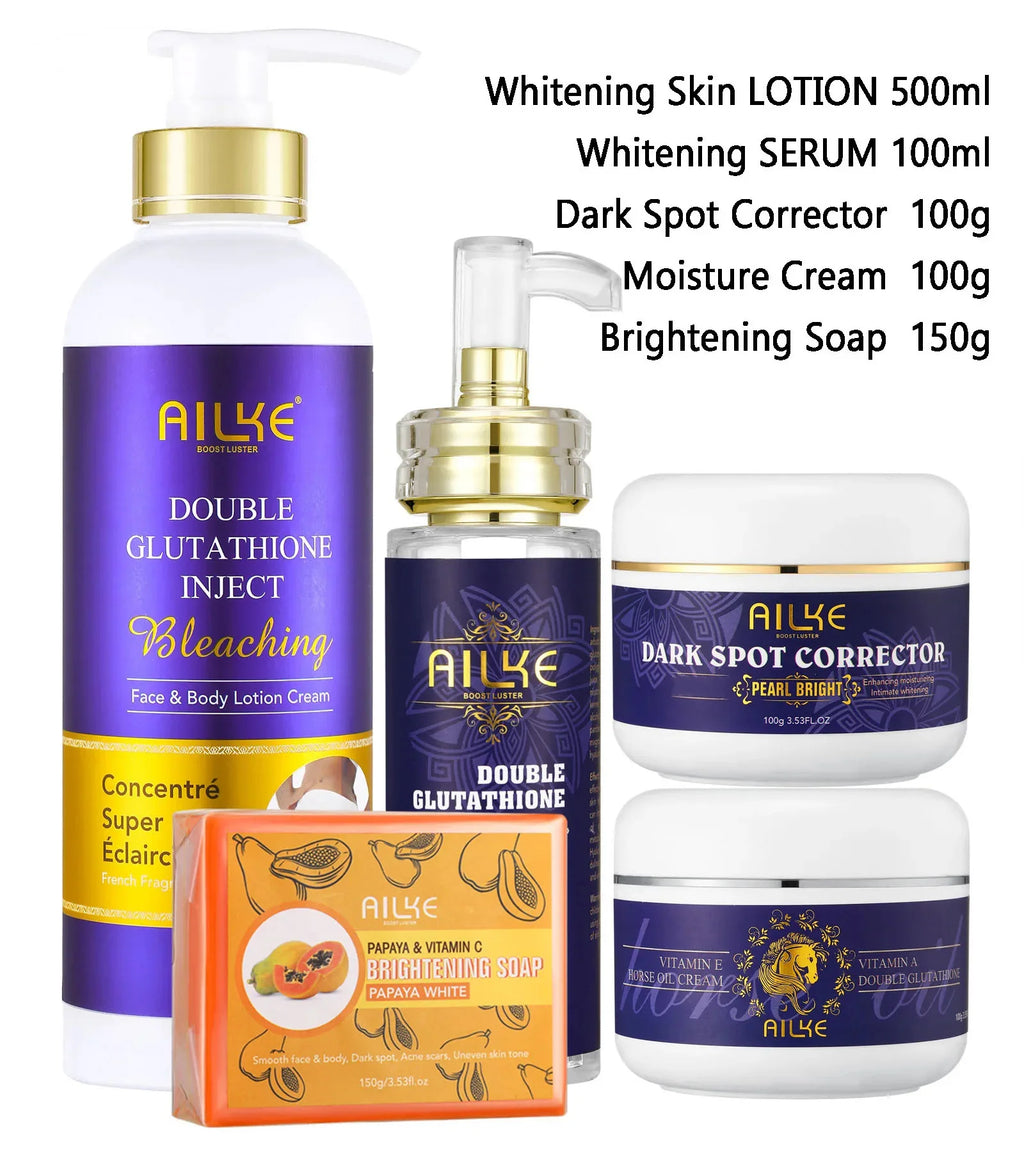 AILKE 5-in-1 Glutathione Skin Whitening Care Set for Face and Body