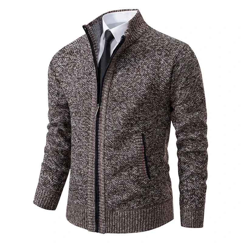 Mens Fleece Cardigan With Stand Collar Zipper Warm Autumn Winter Outerwear For Men Casual