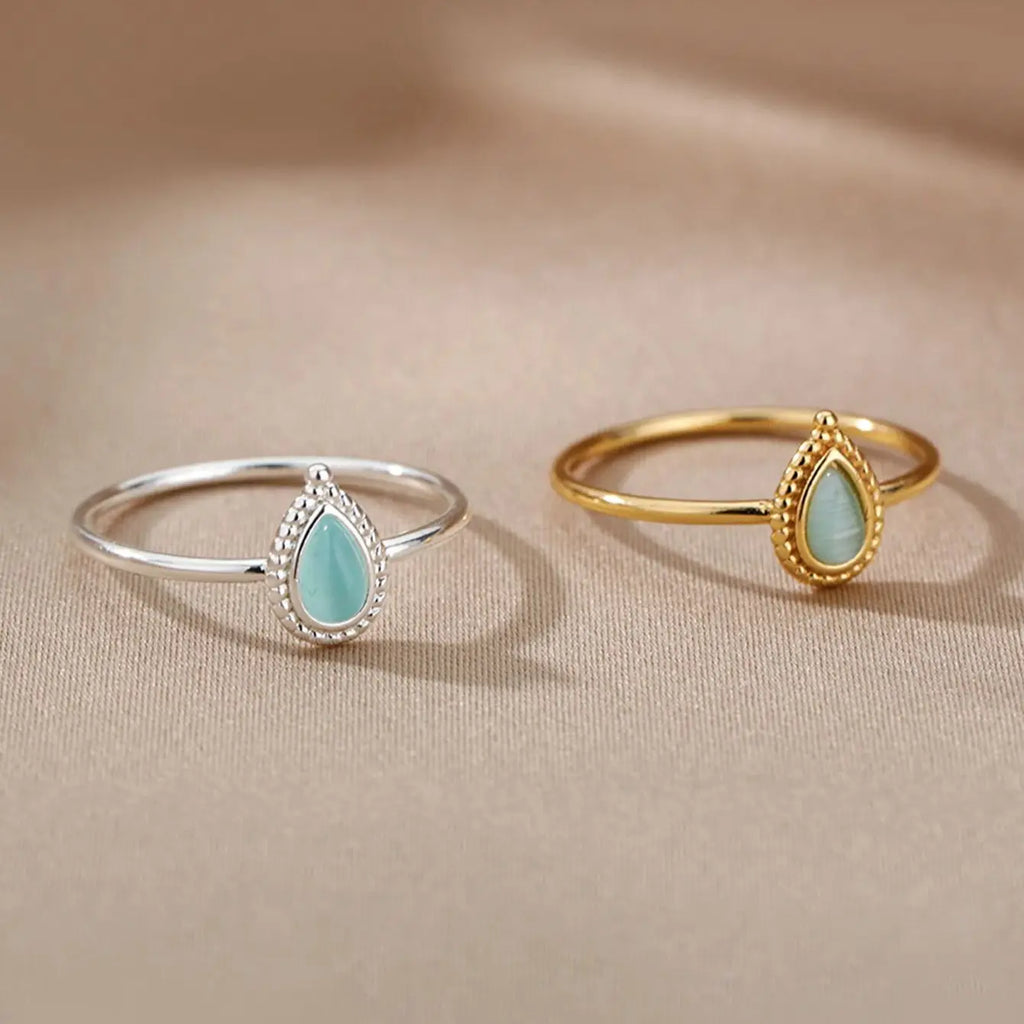 Stainless Steel Opal Rings For Women'S Aesthetic Water Drop Gold Color Wedding Ring Waterproof Jewelry Finger Accessories Gifts