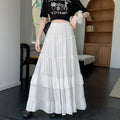 White Tiered Ruffle Hem Skirt 2025 - High Waist Flowy A-Line Maxi Skirt, Summer Chiffon Layered Skirt with Pleats