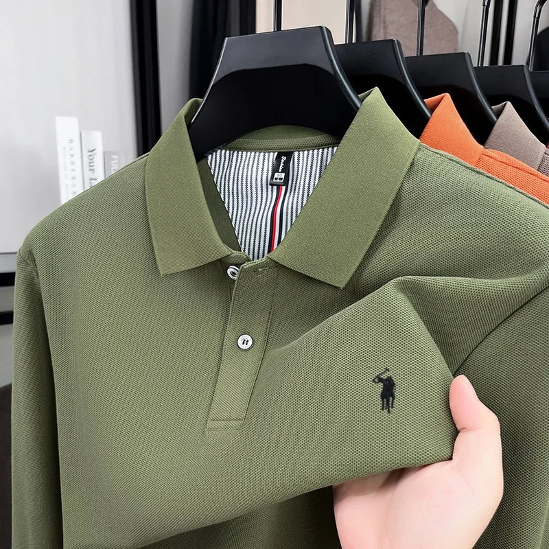 Mens 100 Percent Cotton Polo Shirt With Embroidered Pony Long Sleeve Autumn Winter Business Casual Polo Ralph Lauren