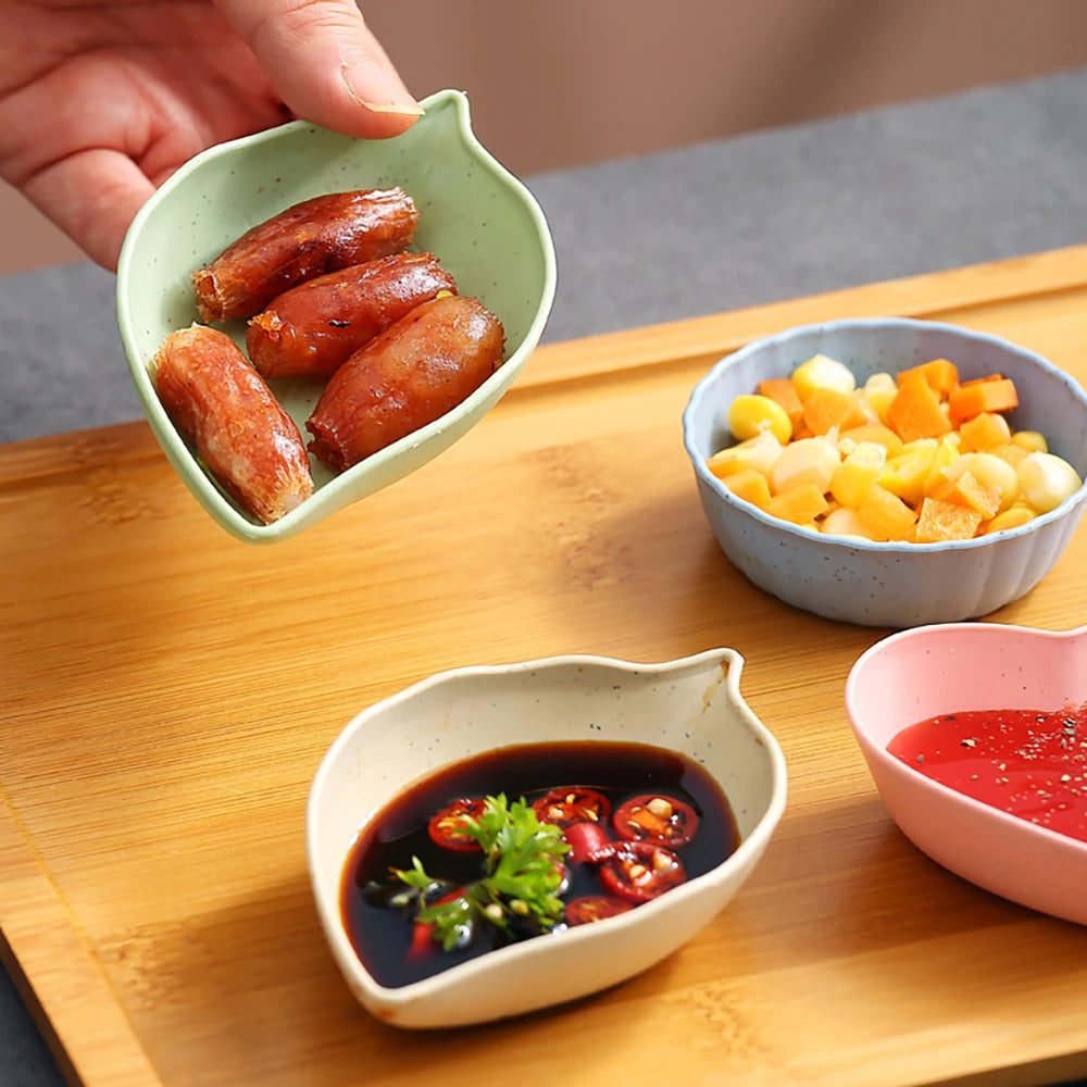 6PCS Wheat Straw Seasoning Dish Household Kitchen Creative Dipping Snack Dish Plastic Small Plate Tableware