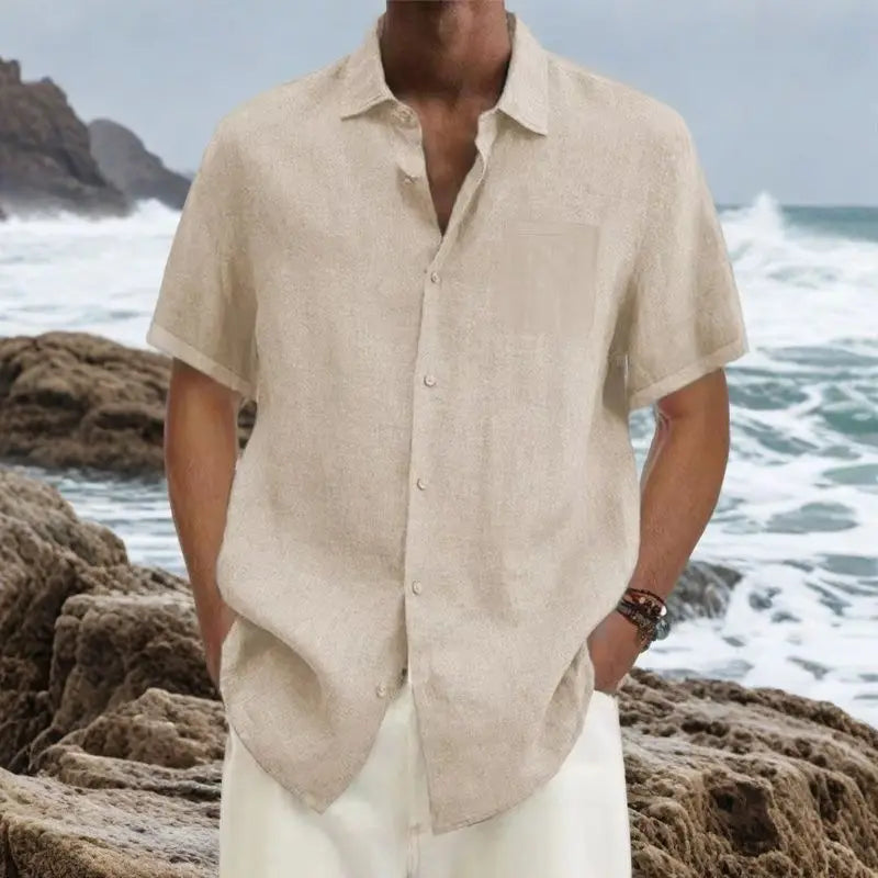 New Summer Men's Short-sleeved Shirt Cotton Linen Breathable Casual Lapel Buttons Business Casual Shirt