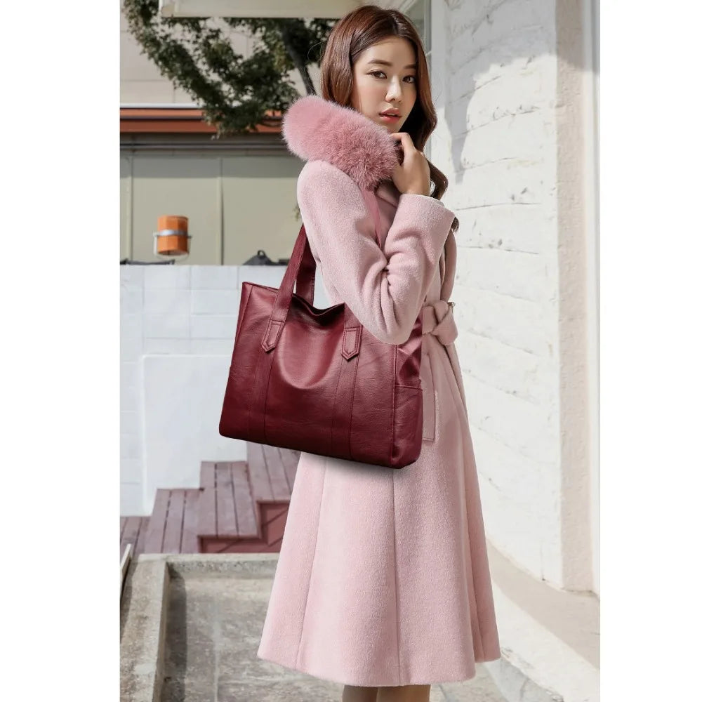 Large Capacity Vintage PU Leather Tote Bag - Casual Square Handbag