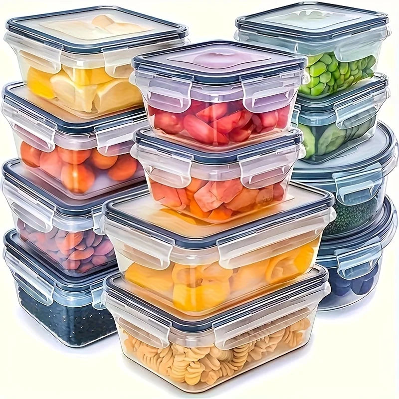 Juego de Recipientes Transparentes para Alimentos - Apto para Microondas, Fiambrera Multifuncional de Plástico con Tapa + 24 Etiquetas de Pizarra
