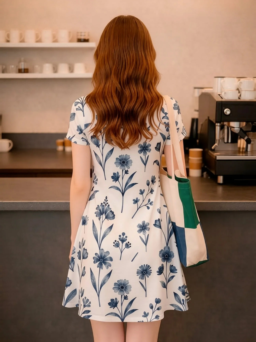 Womens Floral Print V Neck Short Sleeve A Line Dress Relaxed Fit Summer Mini Dress for Casual Outings Vacation Travel and Events