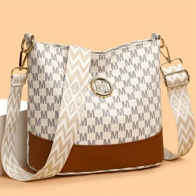 Elegant Women's Crossbody Bag with "M" Badge, Multi-Pocket Design, Adjustable Shoulder Strap, Perfect Gift for Women